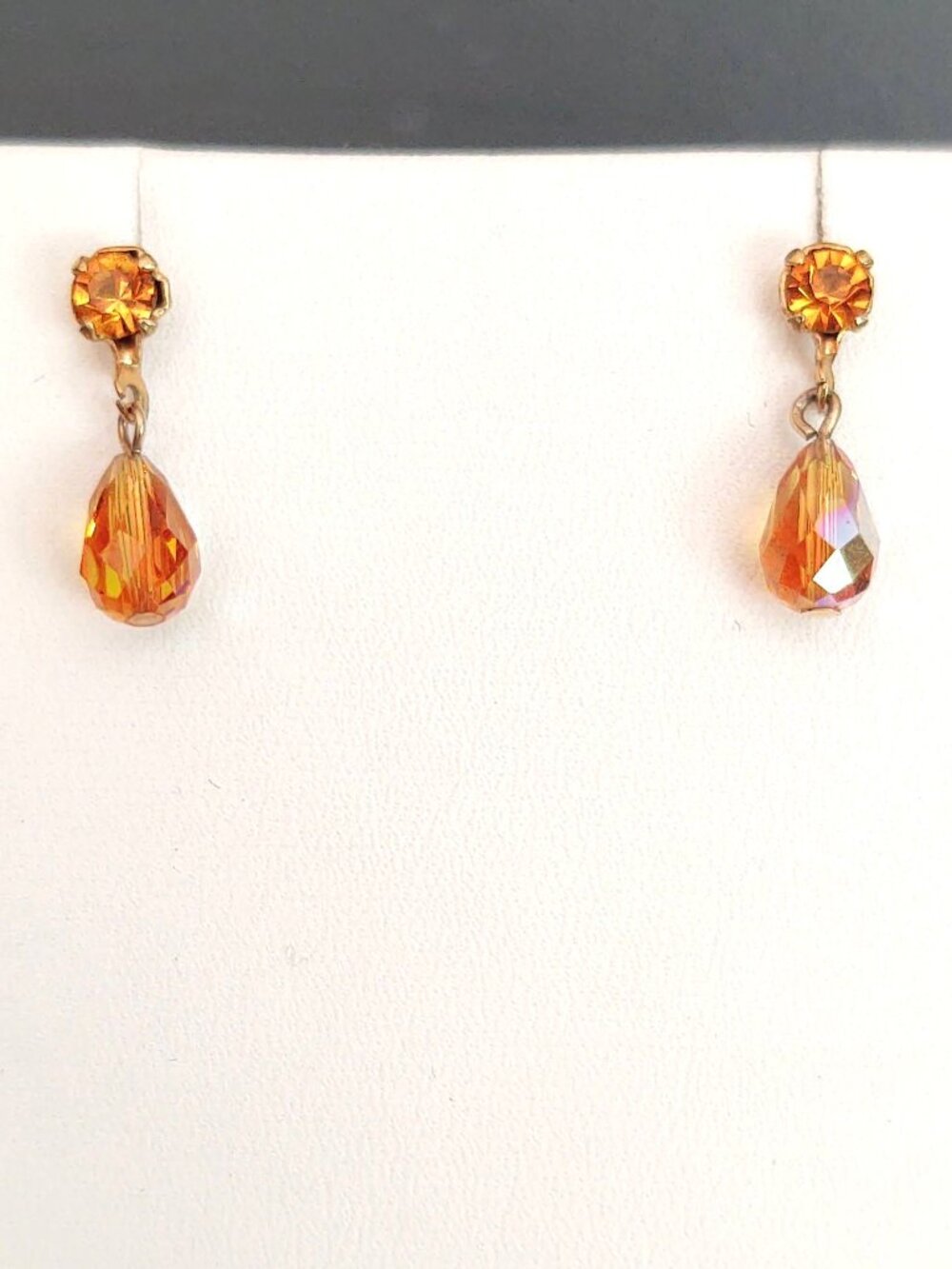 Dainty faceted orange glass drop earrings